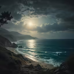 an ocean beach with some sand and clouds