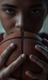 a young girl poses holding a basketball