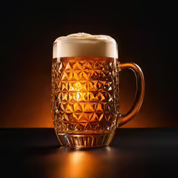 a mug filled with light up beer sitting on top of a counter