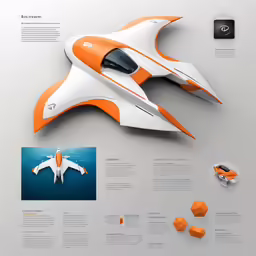 an orange and white plane sitting on top of a table