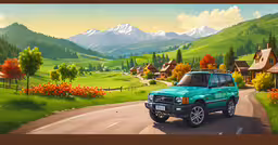 there is a green truck that is driving down the road,a green truck is driving down the road