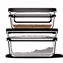 a set of glass containers with lids on top