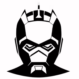 a black and white icon with a man wearing a helmet