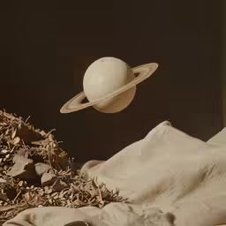 a picture of a very close - up view of a planet with saturn in the background