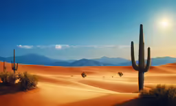 several large cactus plants on sand hills and mountains
