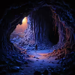 a man is walking into a cave with no one in it