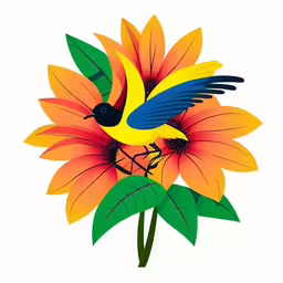 a colorful bird is perched on top of the flower