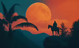 there is a man riding a horse across the desert