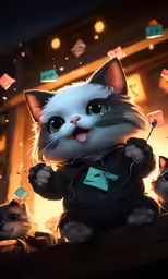 a picture of cat with many little things surrounding it