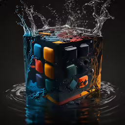 a rubik cube has been placed upside down on water