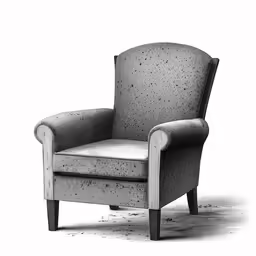 a black and white image of a chair on the ground