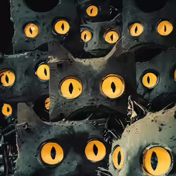 many eyes painted on a black surface