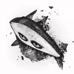 a drawing of a shark that appears to be looking up from its head