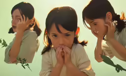 three girls with hands together looking at their reflection