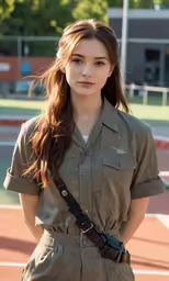 an asian woman in a uniform with long hair