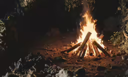 the flames are lit outside and glowing brightly