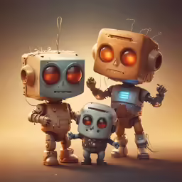 three robotics in an artic fashion on a brown background
