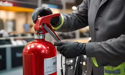 someone is doing their thing while opening the fire extinguisher
