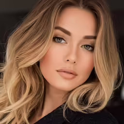 a blonde model with blue eyes