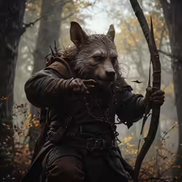 a person dressed up like a wolf holding a sword