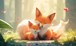 a couple of foxes are sitting in the grass