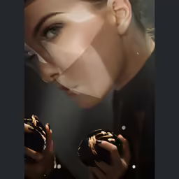 a woman holding two cakes in front of her face