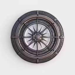 a white background with a dark brown wheel