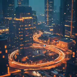cityscape with street lights and a circle in the middle
