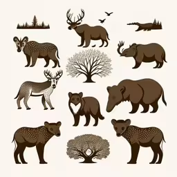 the different bears are shown in this vintage style,bear, deer, giraffe, and bear silhouettes in various styles and colors