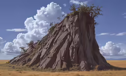 a tall rock with many trees growing on it