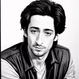 a black and white portrait of a man with long hair
