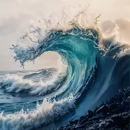 the water splashes up from the ocean wave