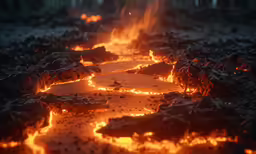 the hot flames in the ground are glowing brightly