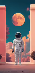 an astronaut with the moon in the background