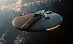 a close up of a spaceship on a body of water