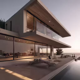 a glass and concrete home with a view