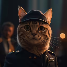a cat wearing a military outfit, posing for a photograph