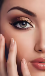 a woman with a ring on her finger and eyes closed