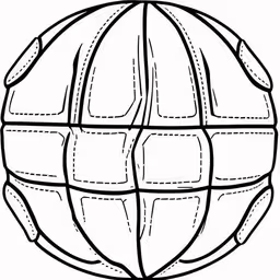 the ball of a basketball made out of squares and stitchs,a drawing of a sphere with lines and shapes