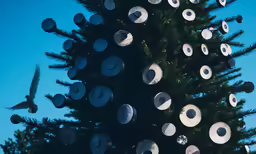a large christmas tree is decorated with silver ornaments