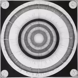 a black and white photo of circles on paper