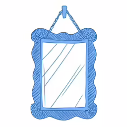 a blue drawn frame hangs on a chain