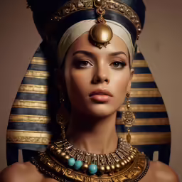 the egyptian woman with the pharaoh costume is posed for the camera