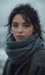 a young lady with a scarf around her neck