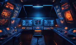 the inside of a space station with some machines on the floor