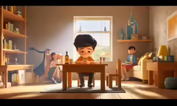 an animated scene is shown with children in their room
