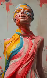 the torso and head has colored strips tied on it