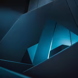 an abstractly designed blue background with lights in the corner