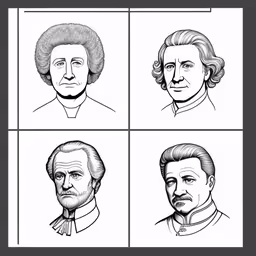 four different heads are depicted in this drawing,the faces of two people on a sheet,four portraits of people from different countries in the same direction,four portraits of people with different hairs,a series of portraits from person