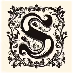 the letter s surrounded by scroll in black